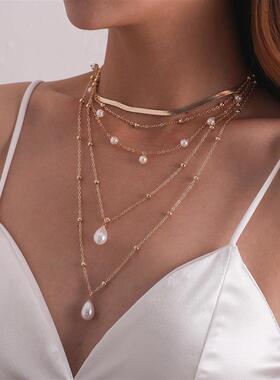 欧美跨境饰品珍珠吊坠多层圆珠