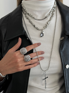 欧美跨境异形碎银串珠宝石吊坠项