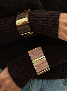 欧美跨境美拉德晕染树脂宽面手镯