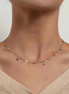 欧美跨境饰品气质短款水钻宝石