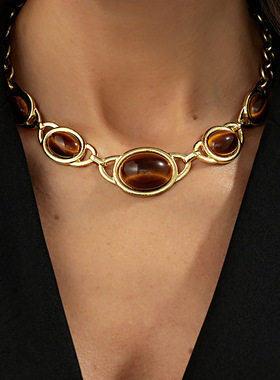 欧美跨境个性猫眼石树脂宝石项链