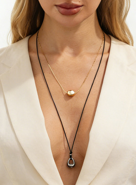 欧美跨境ins镂空水滴双层项链女