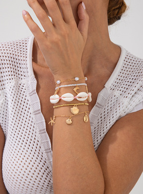 欧美跨境饰品波西米亚风米珠串珠手饰夏季沙滩风贝壳海豚叠戴手链