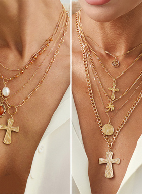 欧美跨境创意椰树十字架吊坠项饰