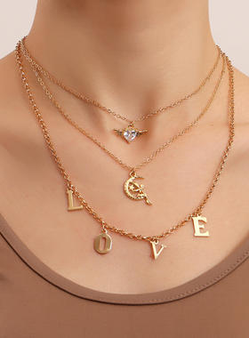 欧美时尚饰品朋克锁骨链夸张LOVE