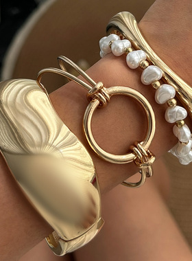 欧美bracelet跨境圆环非洲宽手镯 时尚仿珍珠不规则手环手饰