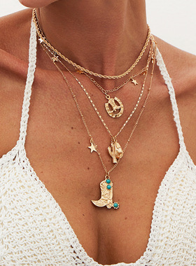 欧美跨境复古个性星形流苏项饰品