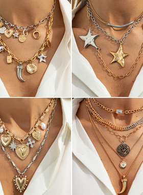 欧美跨境创意拼接多层ins项饰品