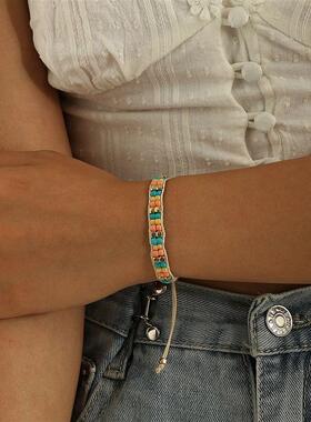 欧美彩色可调串珠金属米珠手链