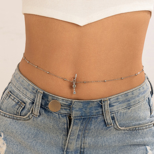 欧美性感蝴蝶水钻肚脐钉腰链 简约链条流苏吊坠腰饰waist chain女