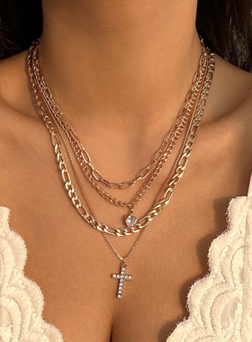 欧美跨境饰品混搭十字链条项饰个
