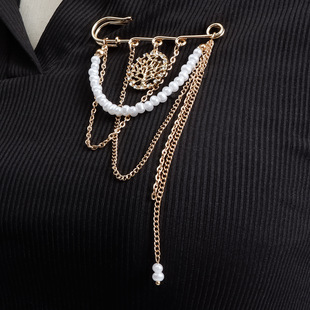 欧美跨境饰品复古珍珠生命树胸针轻奢金属链条别针配饰爆款胸花