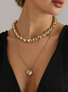 欧美跨境饰品复古金豆双层叠戴项