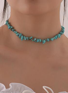 欧美跨境饰品不规则绿松石颈链
