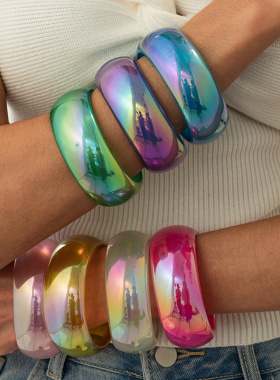 欧美跨境彩色树脂晕染光面宽手镯