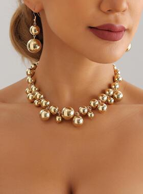 欧美跨境饰品夸张大珠子短款颈圈