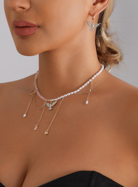 欧美跨境饰品时尚镶钻翅膀流苏项