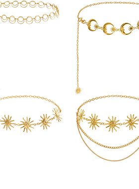 外贸大气辣妹身体链 夸张太阳月亮连衣裙腰链女 街潮金属腰带链条