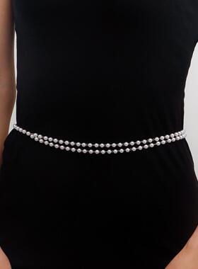 欧美跨境时尚个性饰品 ins双层仿珍珠串珠腰链女 亚克力腰链