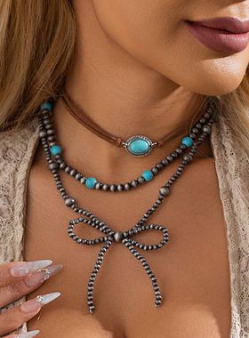 欧美波西米亚叠戴松石蝴蝶结手工