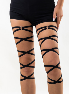 欧美跨境饰品黑色弹力绑带腿环多层个性腿链性感原宿风时尚脚链女