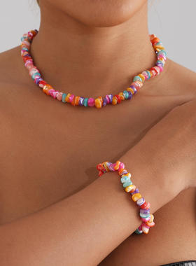 欧美时尚异形多彩贝壳项链女简约