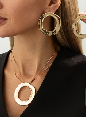 欧美跨境ins气质夸张褶皱圆环吊