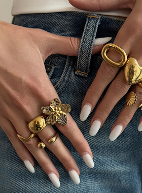 欧美跨境甜酷爱心螺纹不锈钢开口