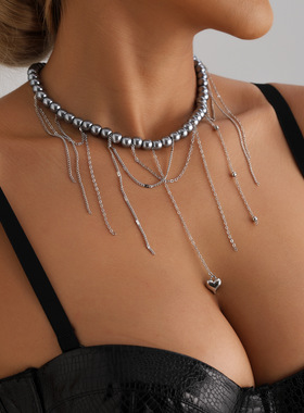 欧美跨境饰品ins流苏爱心玻璃