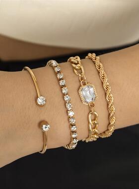 欧美嘻哈镂空金属钻链条手链