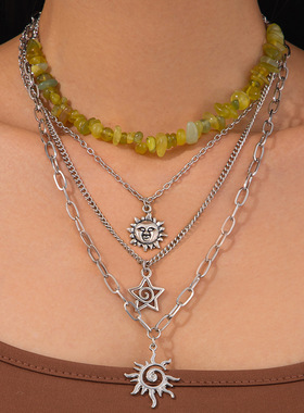 欧美跨境简约螺纹星星吊坠项饰品