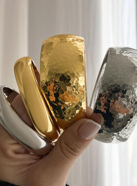 欧美跨境ins夸张水波纹光面宽手镯 时尚首饰个性合金圆环手饰品女