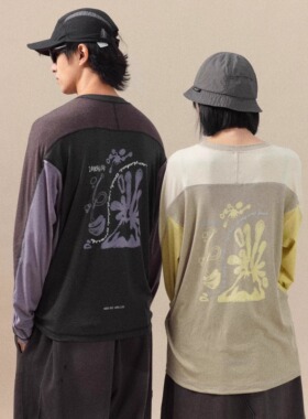 DAIKON Lab.25aw户外天丝麻亲肤速干撞色拼接反光印花圆领长袖T恤