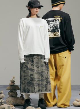 DAIKON Lab.24aw休闲基础宽松40支针织柔软亲肤贴布印花长袖T恤