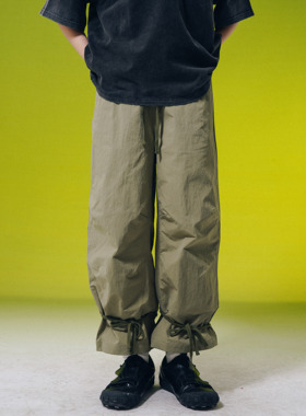 DAIKON Lab.24ss轻薄尼龙复古休闲两穿系绳织带直筒工装裤