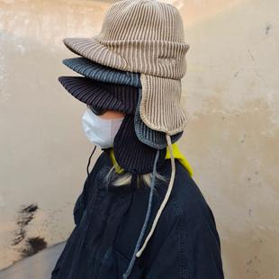 DAIKONLab.24aw城市休闲街头防寒保暖针织双色戴帽檐护耳帽毛线帽