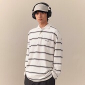 DAIKON Lab.25aw复古定织条纹特殊纹理毛巾料宽松长袖 polo翻领T恤