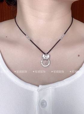 在逃公主蝴蝶结平安扣项链女999纯银轻奢小众2023 新款情人节礼物