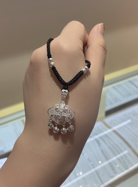 纯银平安锁镂空拉丝工艺吊坠单坠