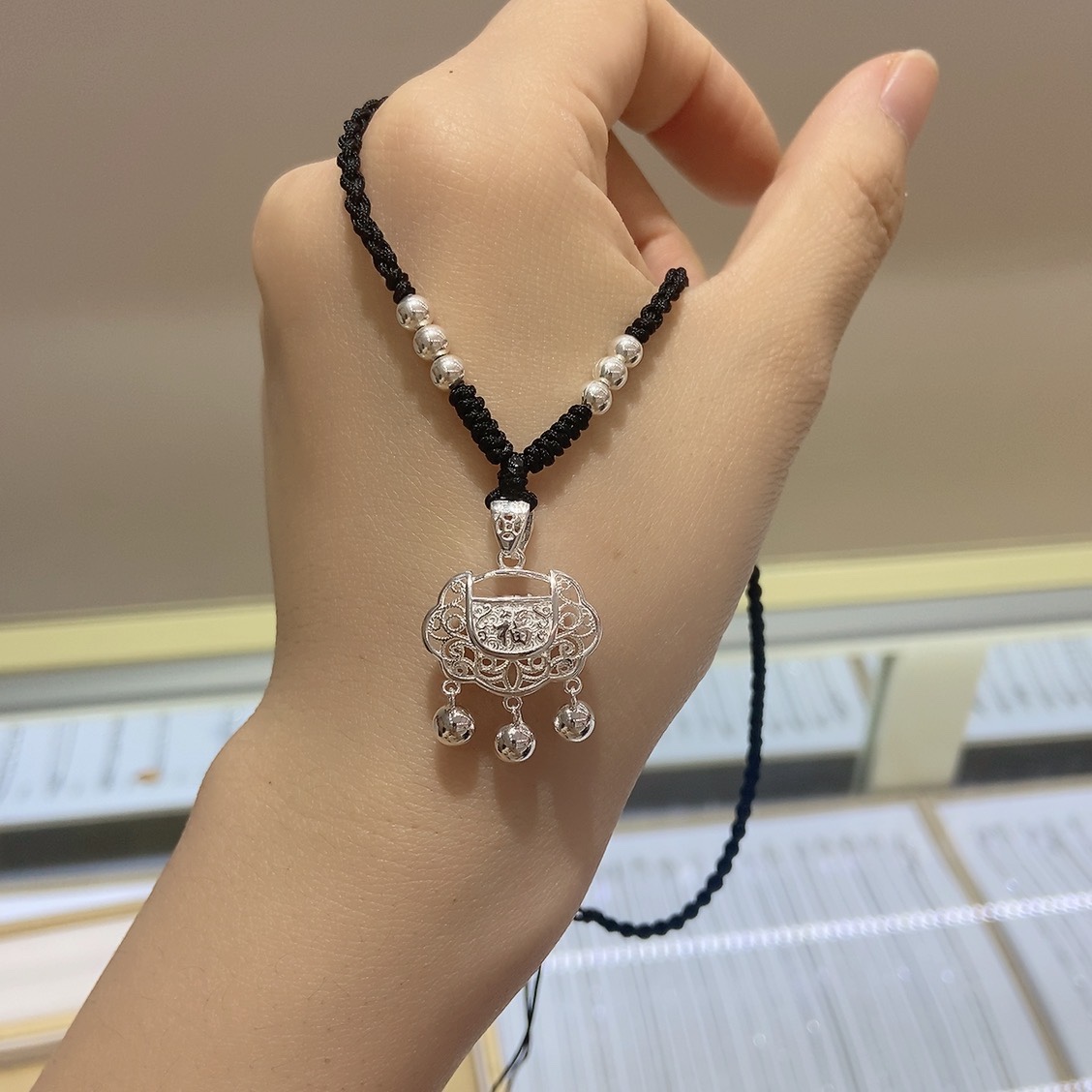 星禧银饰纯银平安锁福字999足银镂空拉丝工艺送闺蜜朋友生日礼物