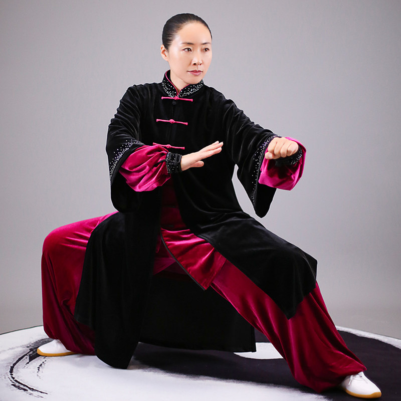 马蕾太极2020款冬季韩国金丝绒披纱三件套太极服春蕾太极晨练武术