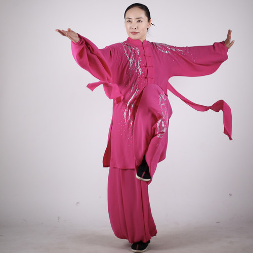 马蕾太极新款烫钻太极服武术表演服中长款太极服表演服拂柳云裳