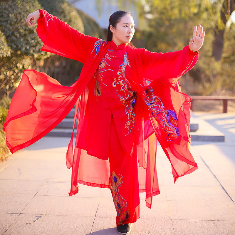 马蕾太极新款太极服女表演武术太极比赛服贴纱绣中国风太极服长款