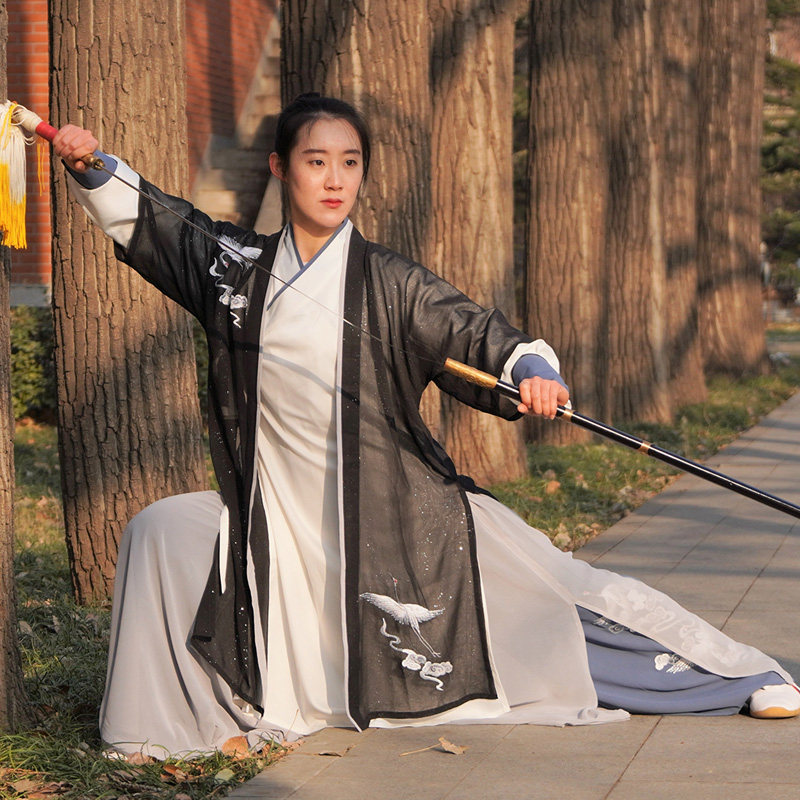 马蕾太极服新款武术表演道休闲款女夏季练功服汉服偏襟中国风休闲