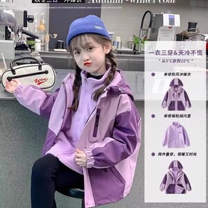 女童冲锋韩系衣外套秋冬款2024新款洋气儿童秋冬装加厚冬季三合一
