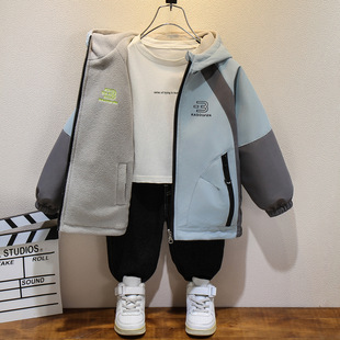 童装 儿童冲锋衣秋冬上衣防风两面穿 男童加绒双面穿外套2025新款