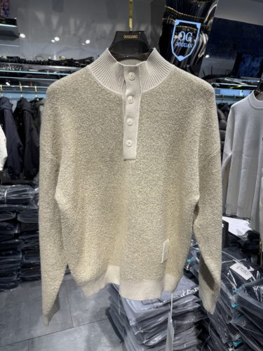 实体秋冬慵懒风半纽扣针织衫男亨利领简约日常休闲宽松亨利领毛衣