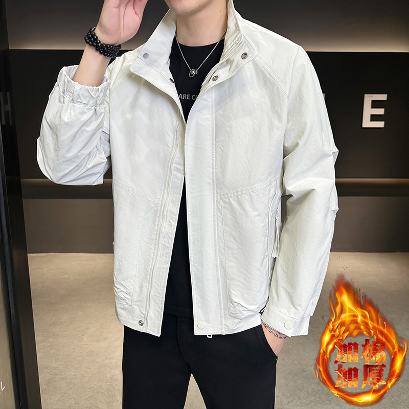 青年夹克男士外套休闲春秋季立领上衣新款加绒秋冬季加厚二棉棉服