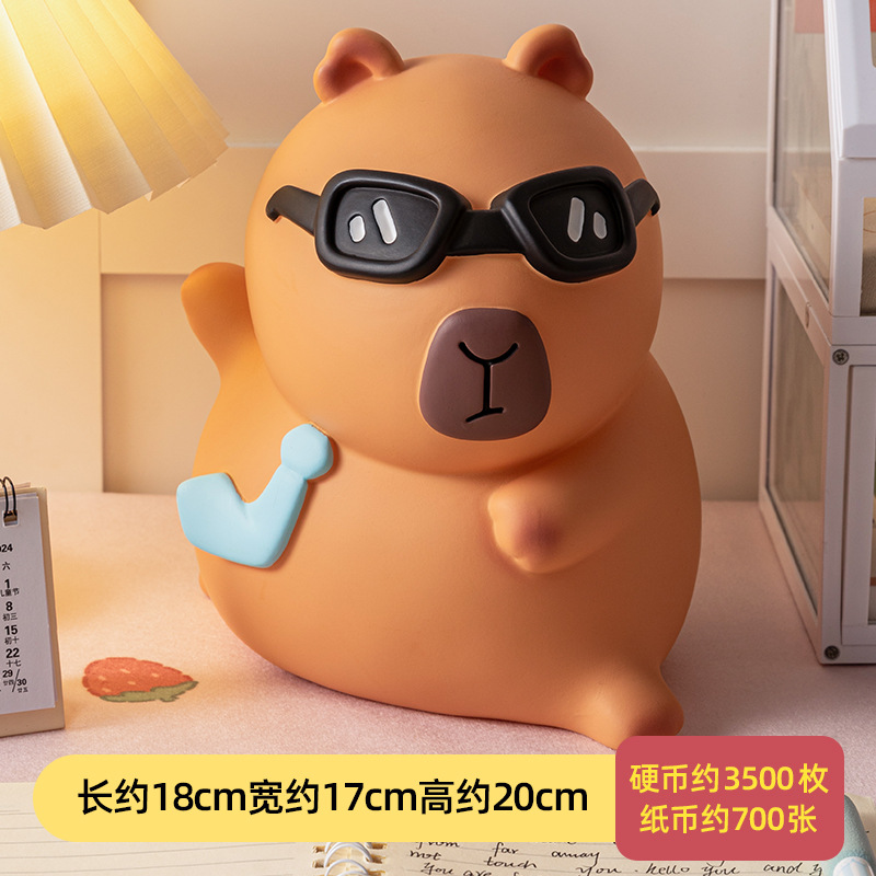 卡通存钱罐佛系豚鼠卡皮巴拉搪胶储蓄罐桌面摆件大容量零钱罐批发