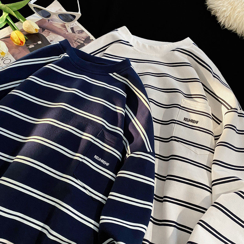 圆领条纹卫衣男春秋季港风宽松学生情侣外套潮流百搭T恤打底上衣,男装,T恤,淘宝优惠券,粉丝福利购,淘宝优惠卷